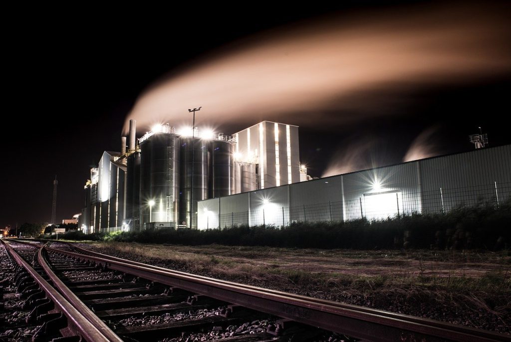 business storage facility at night